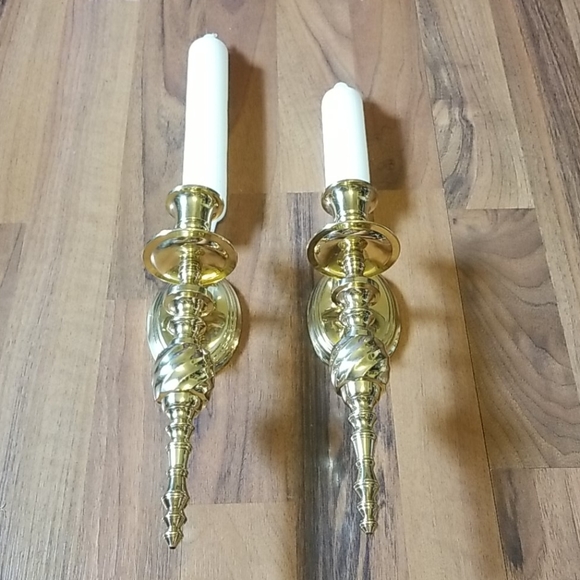 Vintage Pair of Brass Candlestick Wall Sconces